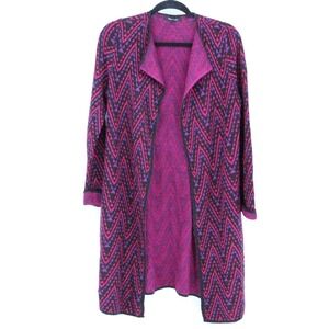 Relativity $88 Medium Cardigan Pink Purple Black Chevron Open Front Duster Long